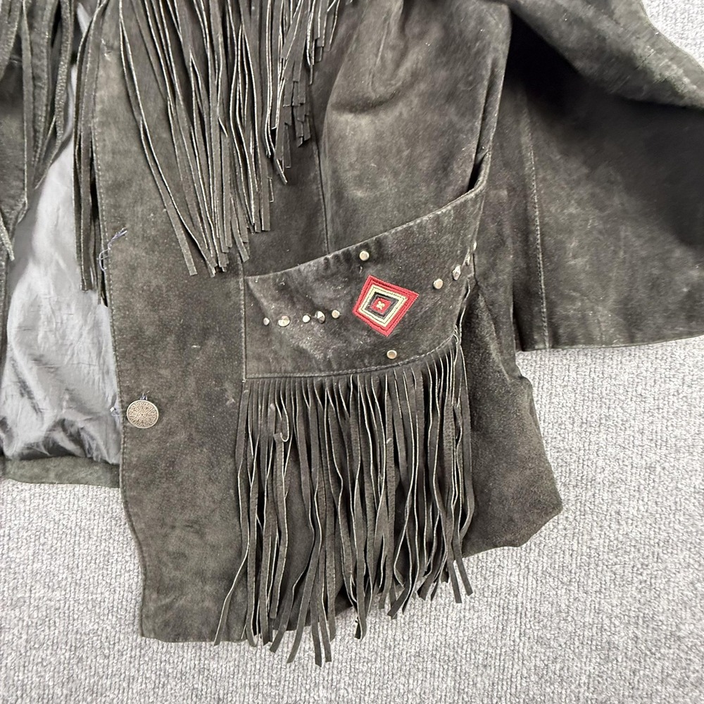 Roaman's Jacket Womens 20W Black Leather Fringe Embroidered Western Boho Studded - Picture 4 of 16